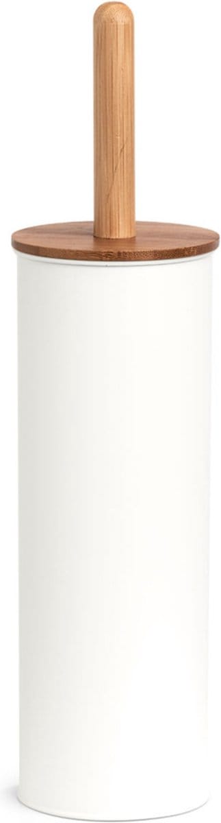 Zeller Toiletborstel in houder - bamboe hout - wit - H38 x D10 cm - wc borstels
