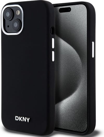 DKNY Silicone Metal Logo Back Case (MagSafe Compatible) - Geschikt voor Apple iPhone 15 (6.1") - Zwart