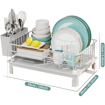 Égouttoir à vaisselle peu encombrant Organisateur de comptoir de cuisine Séchage automatique Étagère de rangement pour assiettes pour la maison white