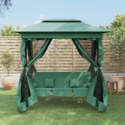 vidaXL - Tuinpaviljoen - met - schommelbank - converteerbaar - stof - staal - groen
