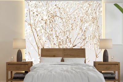 Behang - Fotobehang Natuur - Takken - Bloemen - Breedte 260 cm x hoogte 260 cm