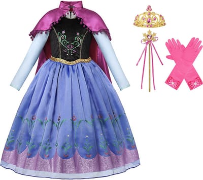 Frozen prinsessenjurk - Anna jurk - Prinsessen speelgoed - verkleedkleding meisje - Het Betere Merk - Lange roze cape - Maat 92/98 - Kroon - Toverstaf - Lange handschoenen - Verkleedkleren - Kleed