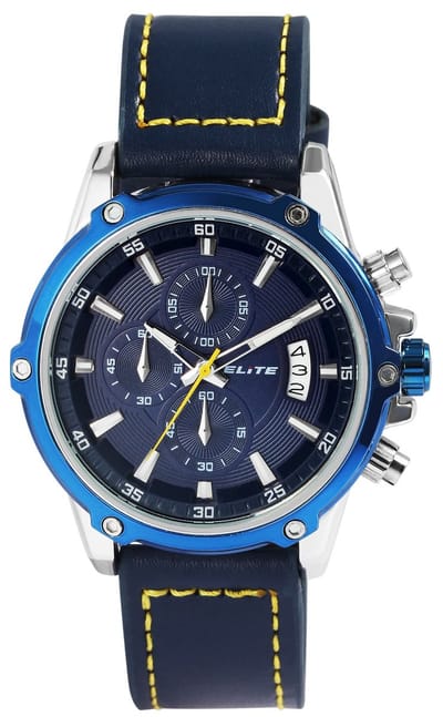 Elite Herenhorloge echt leer Datumaanduiding