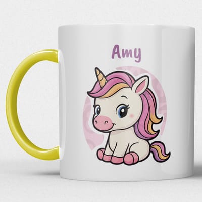 kindermok/kinderbeker | gepersonaliseerd met naam | met eenhoorn | geel | Schattige illustraties