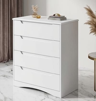 Elegante Witte Ladekast - 4 Ruime Laden met Veiligheidsgrepen en Kantelbeveiliging - Moderne Commode voor Slaapkamer, Woonkamer of Kantoor - Praktische Opbergruimte, Duurzaam en Stijlvol-Casa Seren...