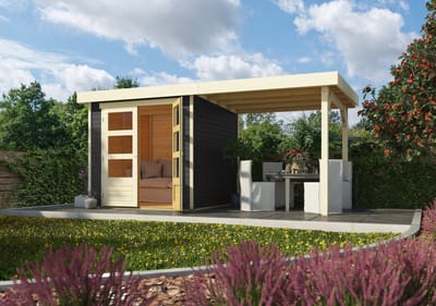 Tuinhuis Askola 2 Grijs met Overkapping 467 x 238 cm