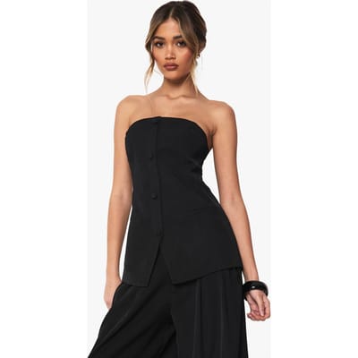 boohoo Dames Tailor-made Geweven Bandeau Met Knoop Gilet | Zwart | Maat: 40