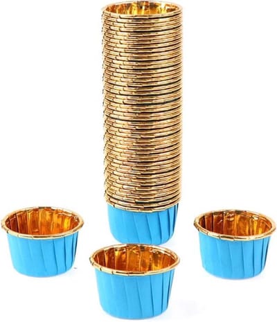 30 Stuks Muffin Cupcake Bakvormen – Luxe Papieren Bak Vormpjes – Blauw / Goud
