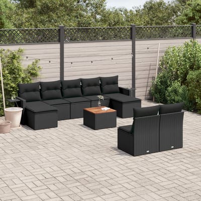 vidaXL - 10-delige - Loungeset - met - kussens - poly - rattan - zwart