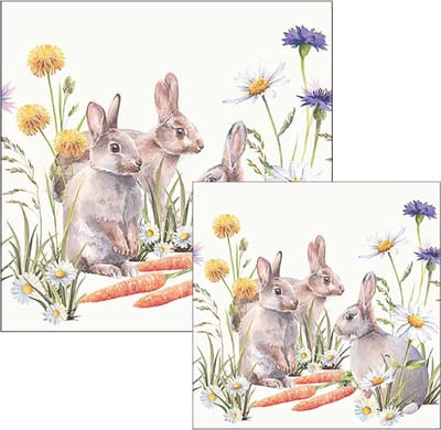 Ambiente servetten - Konijnen met wortels - 2 pakjes 33x33cm en 25x25cm - wit bruin oranje - Pasen
