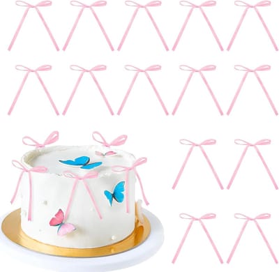 Taartdecoraties met strik, 20 stuks, taartdecoraties met strik, taartdecoratie, strik, taartdecoraties voor bruiloft, cadeau, kerstdecoratie (roze)