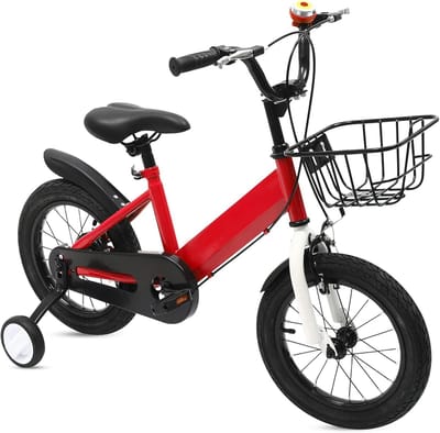 Kinderfiets - Loopfiets met pedalen - Leren fietsen - Stevig stalen frame - 14 inch - Rood