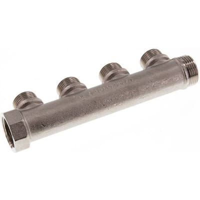 G 3/4'' x 4xG 1/2'' F/M/M Vernikkeld Messing Verdeelstang 10 Bar - FLM-FMM-BN-034G-012G-4M