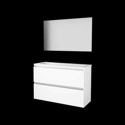 Basic-Line Basic 39 Badkamermeubelset - Ondiep - 100 x 39 cm - Greeploos - 2 Lades - Acryl Wastafel - Zonder Kraangat - Spiegel - Ice White