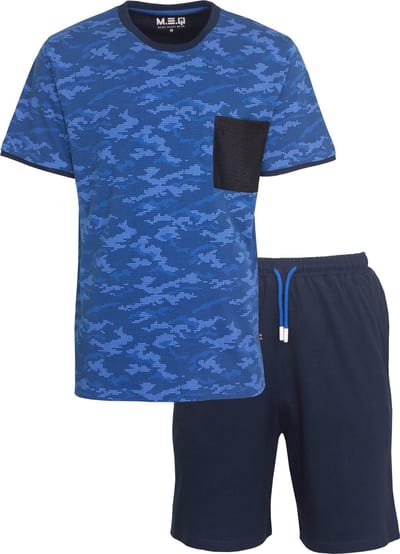 MEQ Heren Shortama - Pyjama Set - Korte mouwen - Blauw - Maat XXL