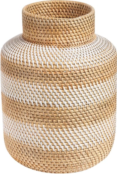 RENUN - Decoratieve vaas - Wit - Rotan