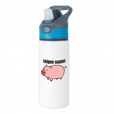 Hacebo® - varken met eigen naam waterfles met rietje blauw - Varken - boeren/varken liefhebbers - iemand die houdt van varkens - verjaardag - cadeau - kado - geschenk - water fles - 650ML