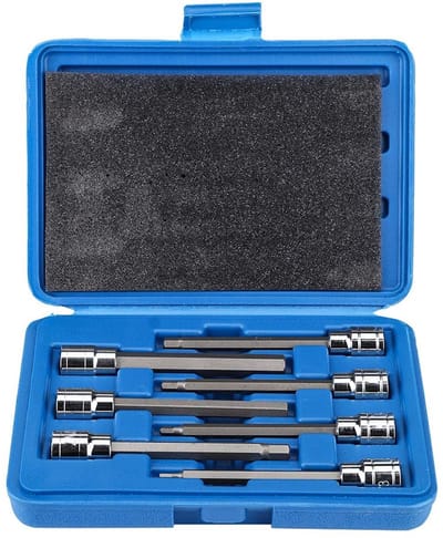 Dailygoods- Zeskanthuls 110 mm - 7-delig - Kunststof Doos - Chroom-vanadium-staal - Extra Lange - Geschikt voor Fabriekshandel