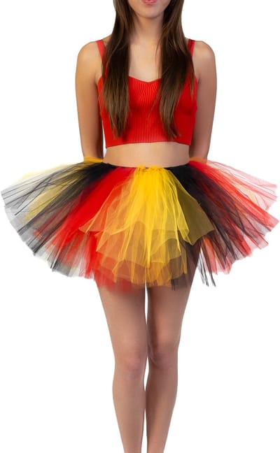 KIMU® Korte Tutu Zwart Geel Rood Tule Rokje - Maat XS S M - Belgische Vlag Petticoat Rok Dames Meisje - Ballet Tulerokje Balletpakje Rode Duivels Belgie WK Festival