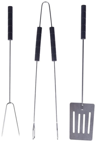 BBQ Gereedschapset - 3-delig - RVS - Inclusief Spatel, Tang en Vleesvork - 38 cm - Barbecueset - Zwart & Zilver