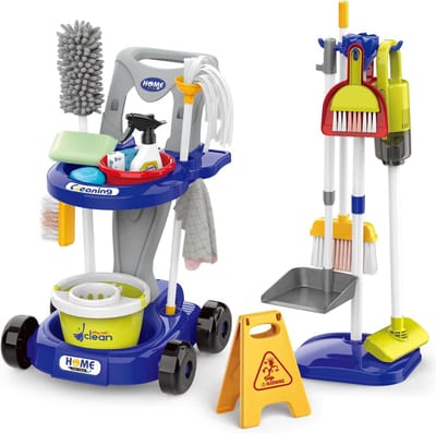 Complete Reinigingsset voor Kinderen - Werkzuiger, Bezem, Veegschep en Speelgoed Reinigingswagen