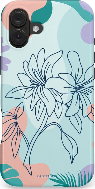 Casetastic hoesje geschikt voor Apple iPhone 16 Plus - MagSafe - Dubbellaagse bescherming - Mint Bloemprint - Fashion Case - Lichtgrijs Turquoise Perzik Lila