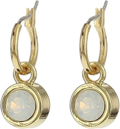 Biba Hang Oorbellen met Swarovski Steentje Wh. Opal Goud