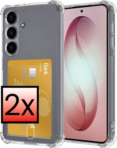 Hoesje - 2 Stuks - Geschikt voor Samsung Galaxy S26 - Met Pashouder en Kaarthouder - Telefoon Hoes Shockproof - Siliconen Case - Back Cover - Shock Proof - Pasjes Houder - Transparant