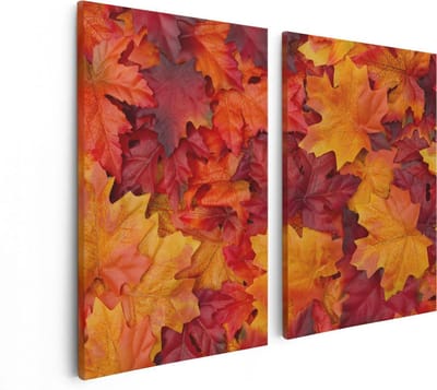 Artaza Canvas Schilderij Tweeluik Herfstbladeren in het Oranje en Rood - 80x60 - Foto Op Canvas - Canvas Print