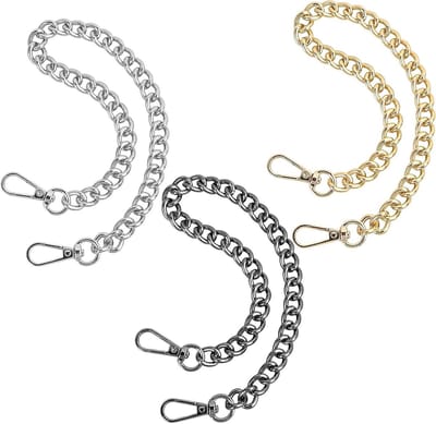 Set van 3 Handtas Kettingen, Korte Vervangingsketting (40cm), Mode Ketting voor Dames, DIY Tas, Schouderband, Creatieve Vrijetijdsketting (Goud, Zilver, Zwart)