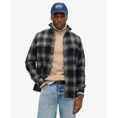 Superdry Wollen Geruit Overshirt met Fleece Voering Blauw Grootte: S
