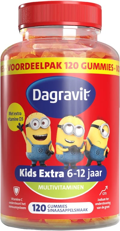 Dagravit Kids Vitaminions Multivitaminen 6-12 jaar - Vitamine C en Zink ondersteunen het immuunsysteem - Met 10 μg vitamine D - Voordeelverpakking - 120 gummies