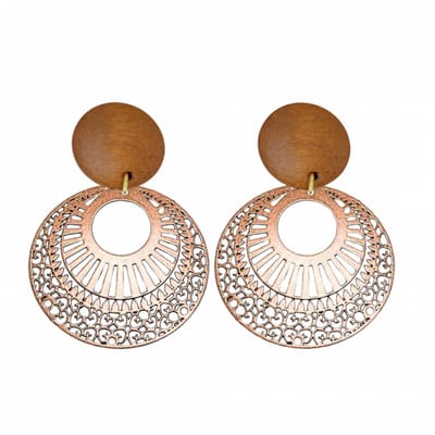 Clipoorbellen- bruin- metallic- filigraan -hout-geen gaatje- Charme Bijoux