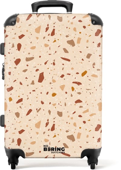 NoBoringSuitcases.com - Grote koffer - Terrazzo patroon veelkleurig terra - Kinderkoffer geschikt voor jongen en meisjes - Reiskoffer met 4 wielen - Trolley op wieltjes - Rolkoffer groot kinderen - 72 liter - Ruimbagage valies 20kg