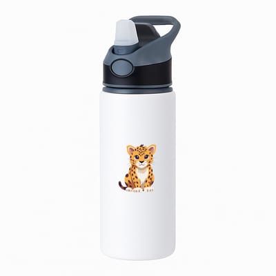 Hacebo® - Panter waterfles met rietje zwart - Katten - Dieren liefhebbers - Jaguar - jachtluipaard - cheeta - water fles - 650ML