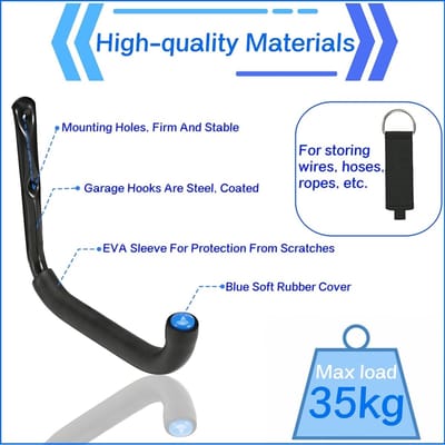 Dailygoods- Garagehaken Heavy Duty - 6 Stuks - 24cm Wandbeugel - Ladderhaak - Opslaghaken - Geschikt voor Plafond en Muur