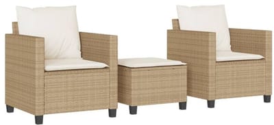 Balkonset 2 personen - Tuinset - Bistroset - Beige - Weerbestendig - 3 delig - Tuintafel en 2 stoelen - 2 personen - Poly rattan