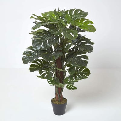 Grote kunstmatige monstera boom 120 cm - Realistische Zwitserse kaasplant in zwarte pot
