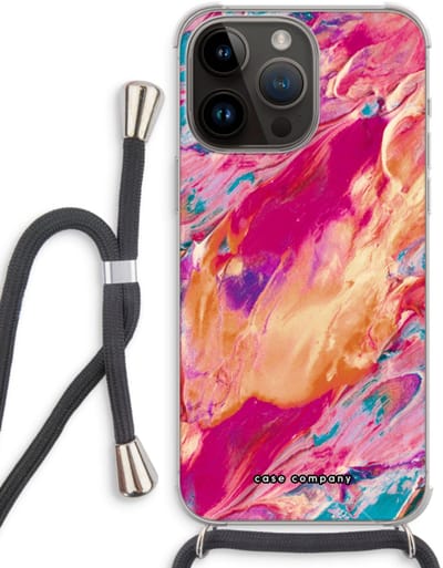 Case Company® - Hoesje met koord geschikt voor iPhone 14 Pro Max hoesje met Koord - Pastel Echoes - Telefoonhoesje met Zwart Koord - Bescherming aan alle Kanten en Over de Schermrand