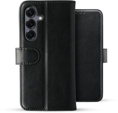 Rosso Element Geschikt voor Samsung Galaxy S25 | Wallet Book Case | Portemonnee Hoesje | 3 Pasjes | Magneetsluiting | Stand Functie | Zwart