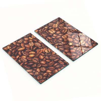 Set van twee decoratieve glazen snijplanken in de vorm van koffiebonen, 2x30x52 cm