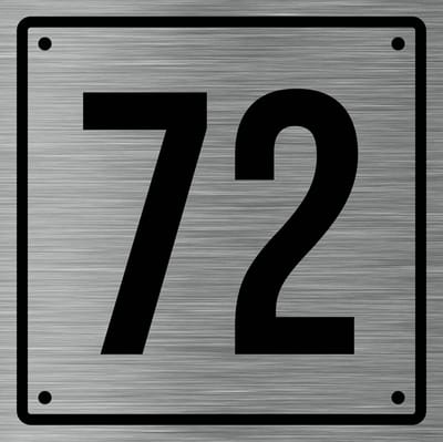 Huisnummerbord 72 - Incl. Schroeven en Pluggen – Acrylaat - 10 x 10 cm - RVS met Zwart