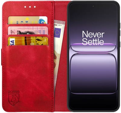 Rosso Element Geschikt voor OnePlus Nord 5 | Wallet Book Case | Portemonnee Hoesje | 3 Pasjes | Magneetsluiting | Stand Functie | Rood