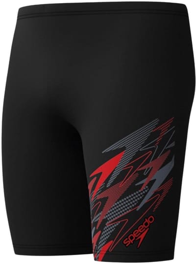Speedo Medley Logo Jammer Heren - Strakke Zwembroek Heren - Vormvaste Zwembroek Mannen - Sportzwembroek Heren met Trekkoord - Zwart/Rood - S