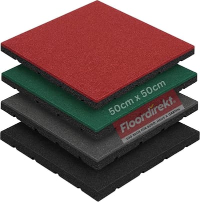 FLOORDIREKT Universele Beschermmat Play Protect - Valbeschermingsmat - 50 x 50 x 3,5 cm - Groen - Weerbestendige Vloerbeschermingsmat - Rubberen Mat - Antislip Oppervlak met Drainage
