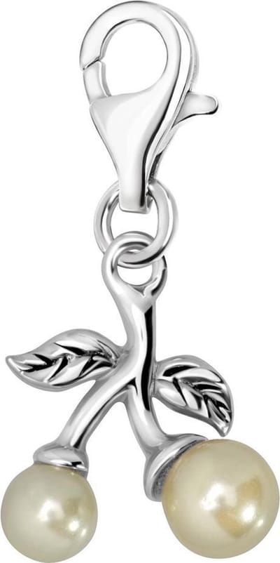 Quiges – 925 - Zilver – Charm - Bedel - Hanger - Kers met Kunst Parel - met – sterling - zilver - karabijnslot - geschikt - voor -Bedelarmband HC199