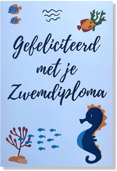 Zwemdiploma Gehaald - 12x17cm - Gevouwen kaart inclusief envelop