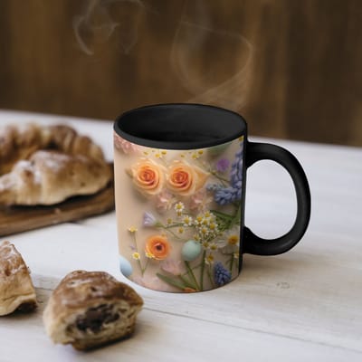 Magische Mok - Foto op Warmte Mokken - Koffiemok - Bloemen - Pastelkleuren - Eieren - Taupe - Magic Mok - Beker - 350 ML - Theemok