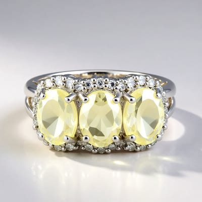 Cavill - 925 Sterling Zilver Ring met 3 Ovale Orthoklasen 2,92 ct uit Madagaskar en 32 Witte Topazen 0,37 ct - Elegante Damesring