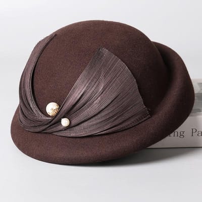Béret en Soie et Lin Français Chapeau en Feutre de Laine Australienne pour Femmes Accents Perles Chapeau d'Hiver Chic de Designer pour la Société 56-58cm gray